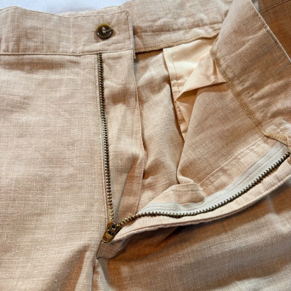 NHIH Linen Blend Straight Leg Pants Mens 36 Beige Tan Summer Beach Trousers